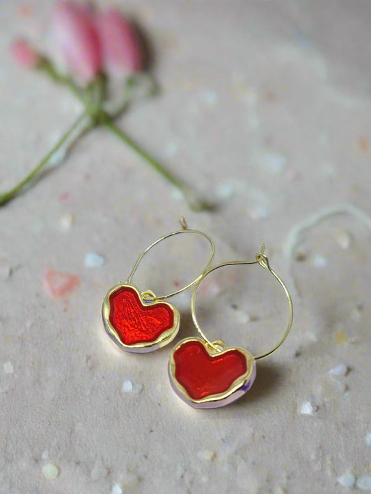 (N123)- Gold Red Heart Earrings For Her/ Best design Heart Earrings For Her