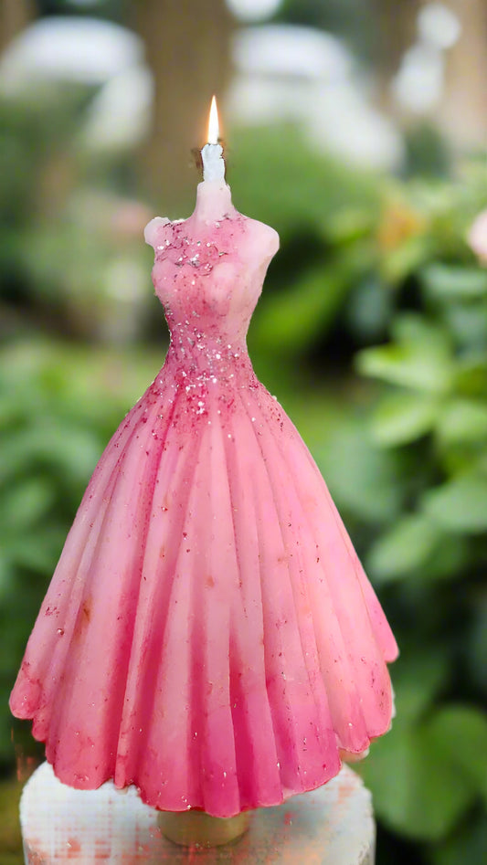 (N199)- Beautiful Pink Scented Gown Candle Handmade by Kixoxo