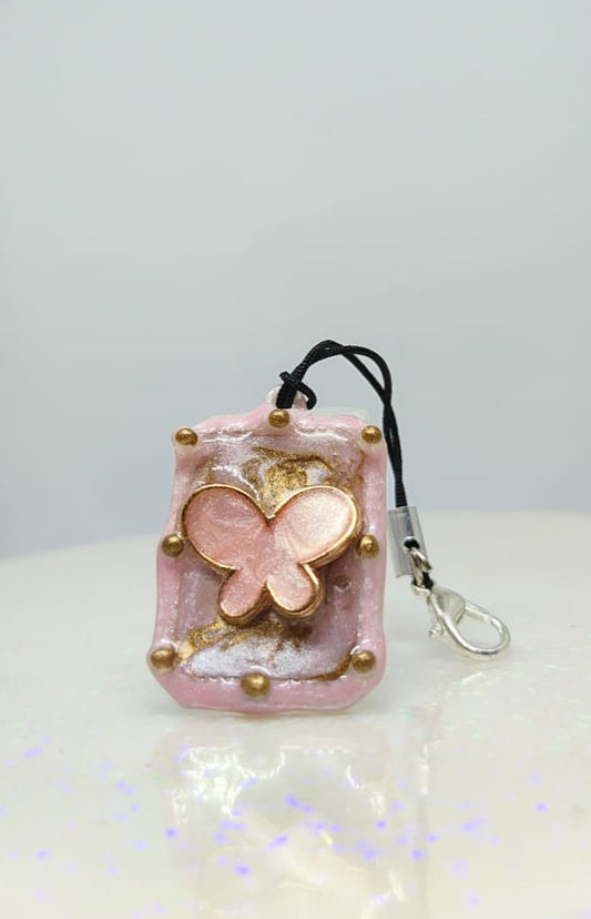 (N167)- Cute Handmade Butterfly Phone Charm in Pink and Gold/ Unique Gift