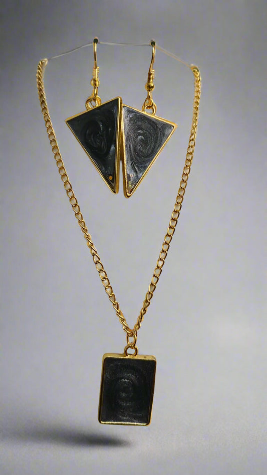 (N165)- The black void Pendant and Earring set (Handmade by Kixoxo)